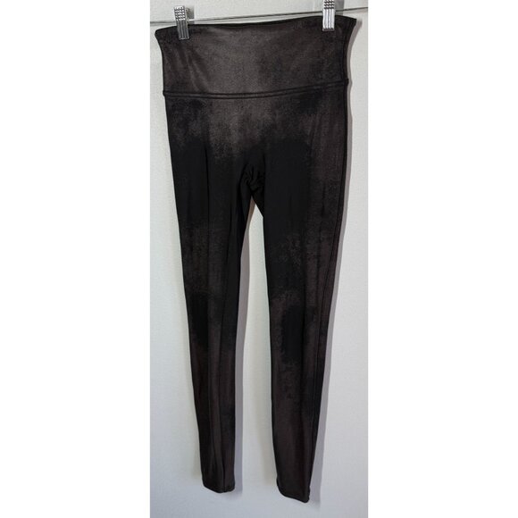 Spandex Womens Faux Ombre Leather Leggings Small Black Compression High Waist - Picture 1 of 8